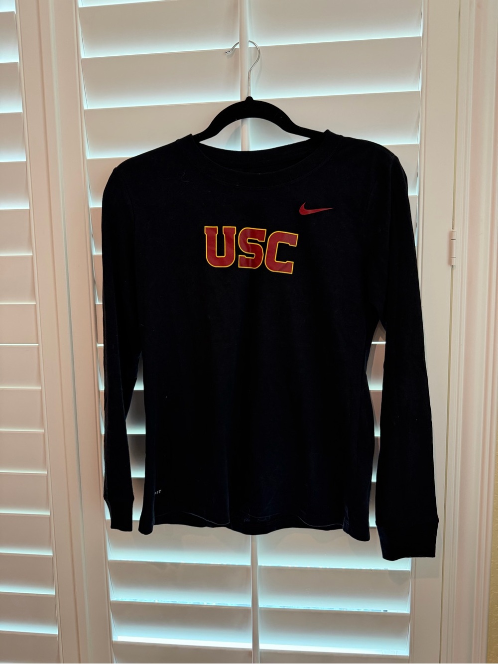 Nike Black Long Sleeve Kids Tee with USC Cardinal & Gold Logo